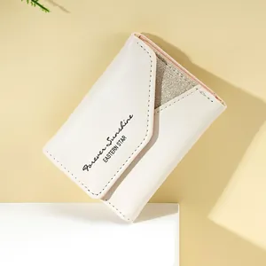Portafoglio beige chic in pelle PU a tre ante con testo Forever Sunshine e glitter