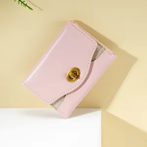 Portafoglio Donna Corto in Pelle PU Triplo Pliegue Con Chiusura a Girello in Metallo Glitter Grande Capacità Mini Borsellino