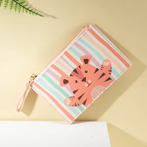 Simpatico Portacarte in Pelle PU a Righe con Animali dei Cartoni Animati Mini Portamonete con Cerniera per Donna Bambini