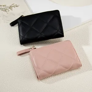 Elegante gesteppte Mini-Geldbörse für Damen in Schwarz und Rosa mit Reißverschluss-Design