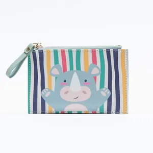 Portacarte con rinoceronte cartone animato a strisce colorate e zip donna