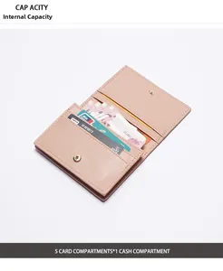 Capacità interna del portafoglio in pelle rosa con cinque slot per carte e banconote