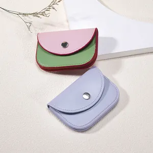 Mini porta carte e portamonete minimalista in pelle PU con bottone a pressione in colori pastello