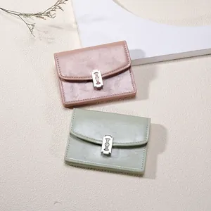 Mini Cartera de Cuero PU para Mujer Hebilla de Cuchilla de Afeitar Tarjetero Plegable Corto Color Sólido Monedero