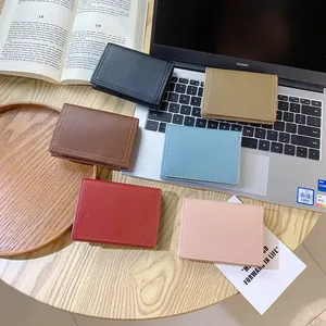 Portefeuille Court en Cuir PU Minimaliste pour Femmes Blocage RFID Petit Porte-Cartes Bivoie Couleur Unie Pochette