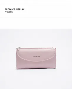 Portafoglio lungo in pelle PU rosa con logo Classic Star e cerniera in metallo