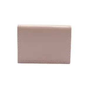 Piccolo portafoglio rosa da donna con molti scomparti per carte e trama in ecopelle fine