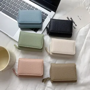 Portafoglio Donna Triplo in Pelle PU Granulosa Blocco RFID Grande Capacità Portamonete Corto Minimalista Porta Carte Clutch