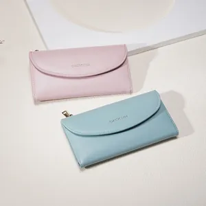 Portafogli lunghi da donna in ecopelle blu e rosa con cinturino da polso chic