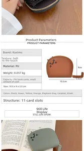 Detailed view of cat-shaped PU leather card holder showing 11 internal card slots