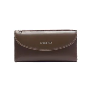 Portafoglio lungo da donna Classic Star in pelle PU con zip e patta, colore oliva scuro