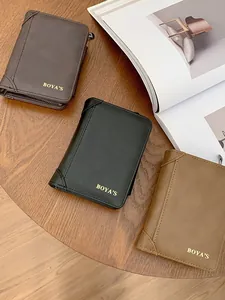 Classic vintage PU leather men's short wallets with zipper pocket in three stylish colors