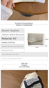Dettaglio del portafoglio in tweed con scomparti per carte e dimensioni compatte del design