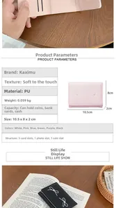 Detailed view of women's tri-fold wallet with bowknot pearl buckle and card slots