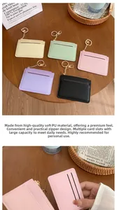 Detailed view of portable PU leather card holder with vertical slots and gold zipper