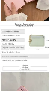 Detailed view of slim PU leather wallet featuring 5 card slots and one zipper pocket