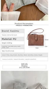 Detailed internal layout of small PU leather wallet showing card slots and zipper pocket