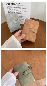 Three-fold short wallets for women in grey, camel and green with premium suede texture