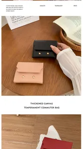 Vertical display showing three minimalist canvas wallets with stylish metal stud decorations