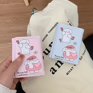 Portefeuille compact à trois volets en simili cuir avec motifs de chiots mignons en rose