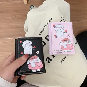 Portefeuille à trois volets en cuir PU avec illustration de chien mignon pour femme