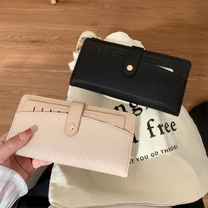 Portefeuille Long en Cuir PU pour Femmes Rayé Multi Emplacements Cartes Pochette Fermeture Éclair et Boucle pour Femmes Daily Commute