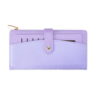 Portefeuille long pour femme violet clair avec fermeture éclair et fentes pour cartes