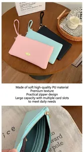 Detailed interior of a long PU leather wallet showing card slots and zipper compartment