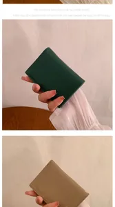 Detail of lychee pattern PU leather wallets in dark green and khaki with fine stitching
