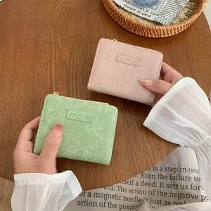Women Retro PU Leather Short Wallet With Folding Card Holder Zipper Coin Purse Minimalist Letter Print Small Purse For Students Girls
