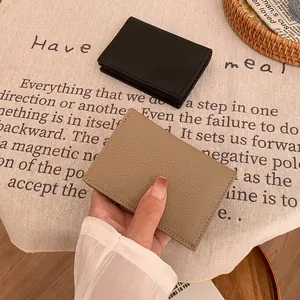 Litchi pattern PU leather short wallets for women in black and khaki with card organizer