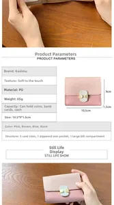 Pink and cream bi-fold PU leather wallet detailing internal card slots and coin pocket