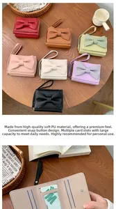 Dettaglio mini portafoglio con fiocco da donna in pelle PU e scomparti per carte multipli