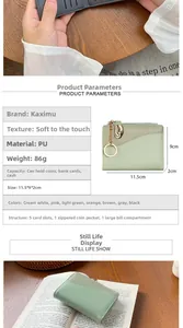 Détail du portefeuille en cuir PU avec 5 fentes pour cartes et poche zippée pratique