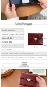 Detailed internal structure of trifold heart wallet showing card slots and coin pocket