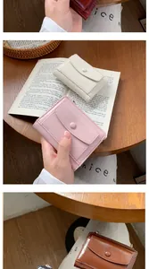 Three-fold compact shiny faux leather wallets in cream white, light pink, and brown colors