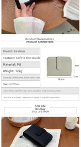 Short PU leather wallet with 6 card slots, coin pocket, and bill compartment details