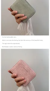 Nahaufnahme minimalistischer quadratischer Reißverschluss-Geldbeutel in Salbeigrün und Rosa