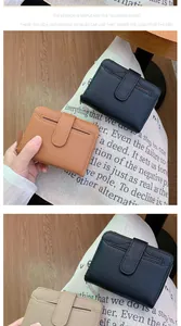 Close-up of litchi grain leather wallets with snap closure and side zipper pocket