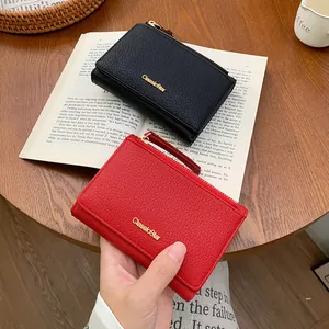 Minimalistische ClassicStar Leder-Geldbörsen in Rot und Schwarz mit Reißverschluss