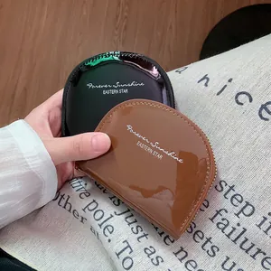 Portamonete da Donna in Pelle Verniciata a Semicerchio Porta Carte a Fisarmonica Mini Portafoglio Con Stampa di Lettere Cerniera Borsa Piccola