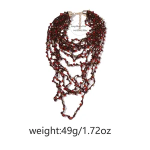 Detail view of multi-layer Bohemian beaded necklace with size 36cm+7cm and 49g weight specs