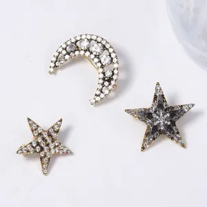 Luxury 3-piece celestial brooch set with gold alloy moon and sparkling crystal stars