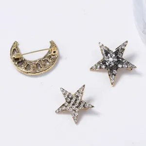 Luxury celestial brooch set with sparkling crescent moon and star rhinestones for women