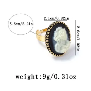 Schéma technique détaillé montrant les dimensions et le poids de la bague camée ange