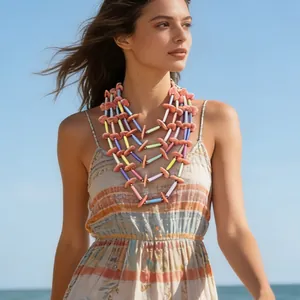 Boheems Meerlagig Kralenketting Voor Vrouwen Handgemaakt Kunststof Geometrisch Statement Sieraad Voor Vakantie