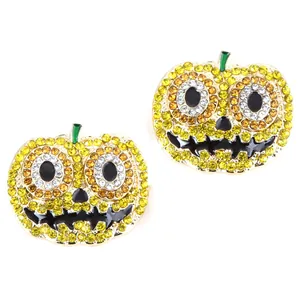 Orecchini a Bottone a Forma di Zucca di Halloween in Lega di Zinco con Strass e Smalto Gioielli Creativi per Feste da Donna