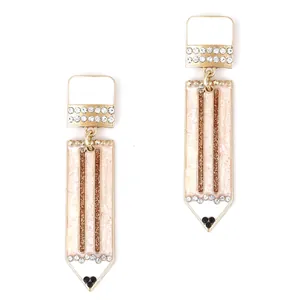 Pendientes Colgantes Creativos en Forma de Lápiz Aleación de Zinc Esmalte Strass Incrustado Joyería de Moda para Mujeres Niñas