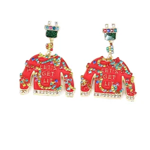 Orecchini maglione di Natale rosso con strass e scritta divertente LET'S GET LIT