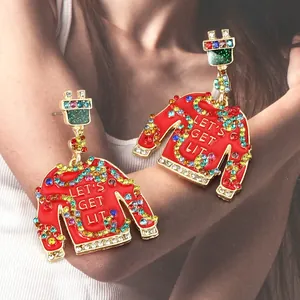 Orecchini maglione di Natale con scritta LET'S GET LIT e strass colorati brillanti